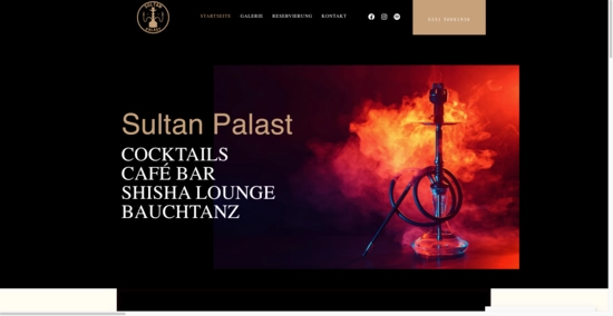 Webauftritt von Sultan Palast, einer Dresdner Cocktail-Bar, Shisha Lounge und Event-Location